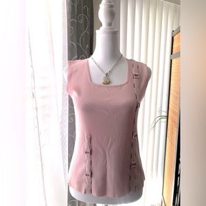Pink Blouse Silver-toned light metal w Ribbon Pink SzLg NWOT